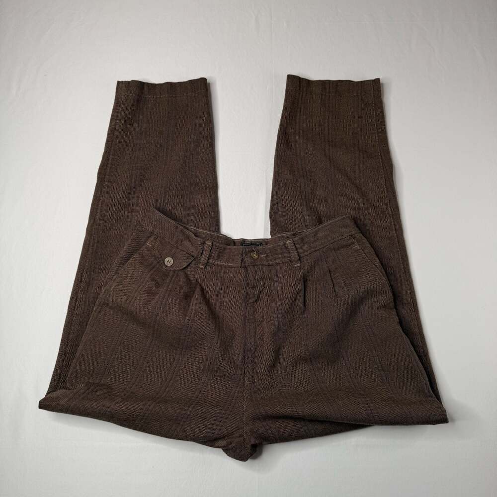 Vintage Lee Brown Herringbone Pleated Petite Trousers Size 16 PET.